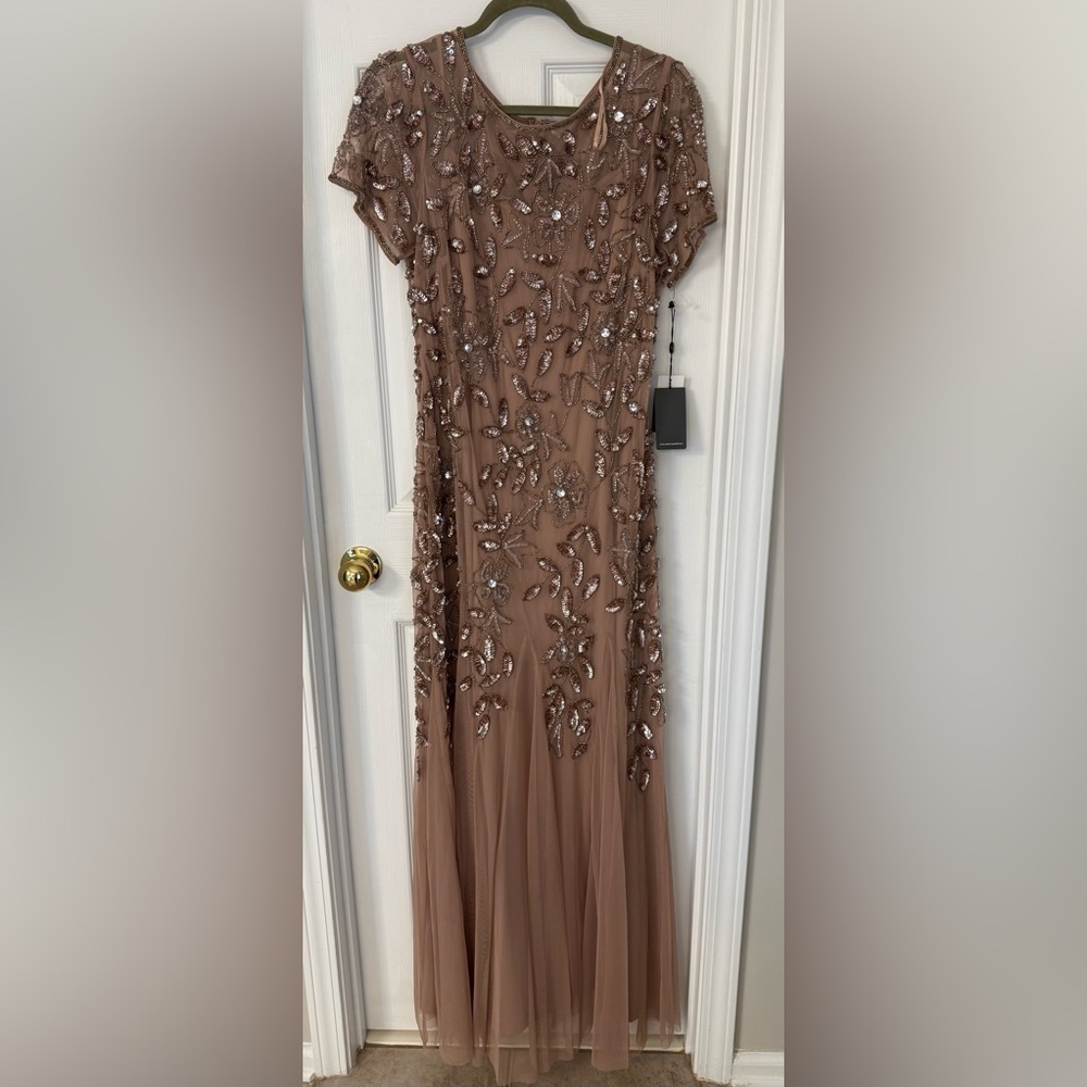 NWT Adrianna Papell Rose Gold Beaded Evening Gown – Size 16